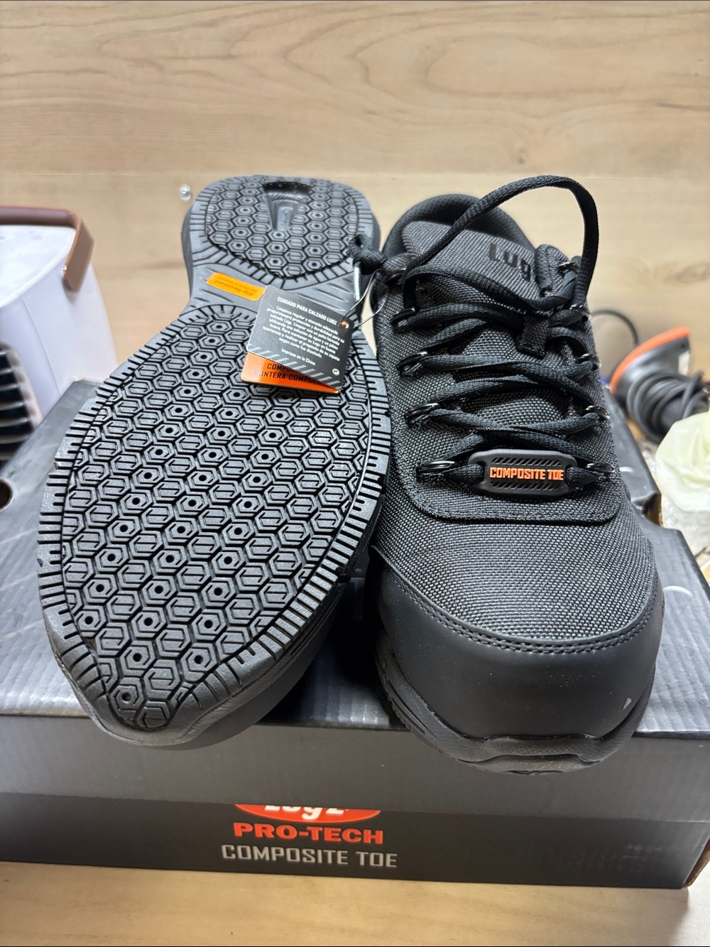 Lugz Pro-Tech Composite Toe Athletic Work Shoes - Black with Orange Accents #642
